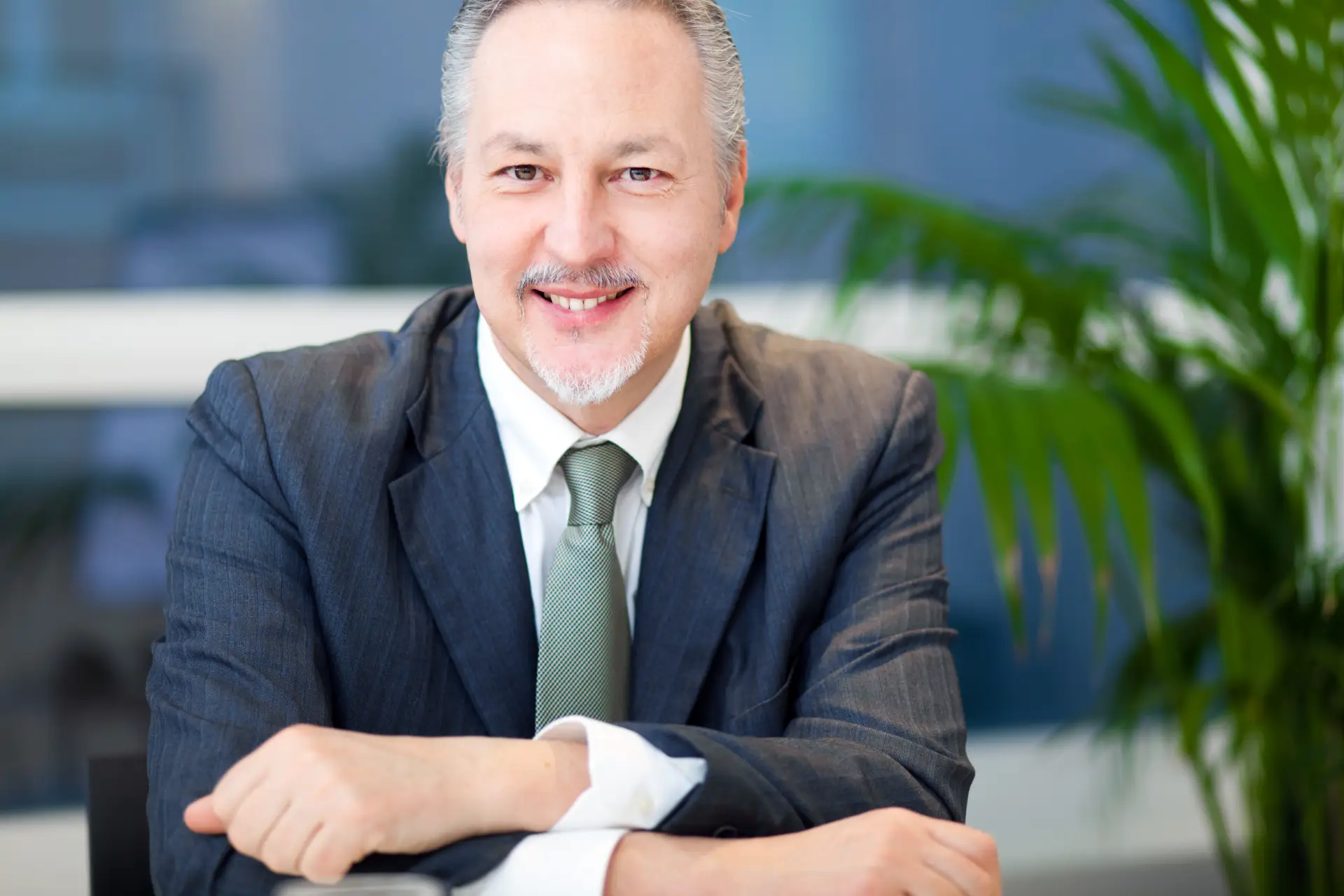 Senior businessman sitting in office smiling