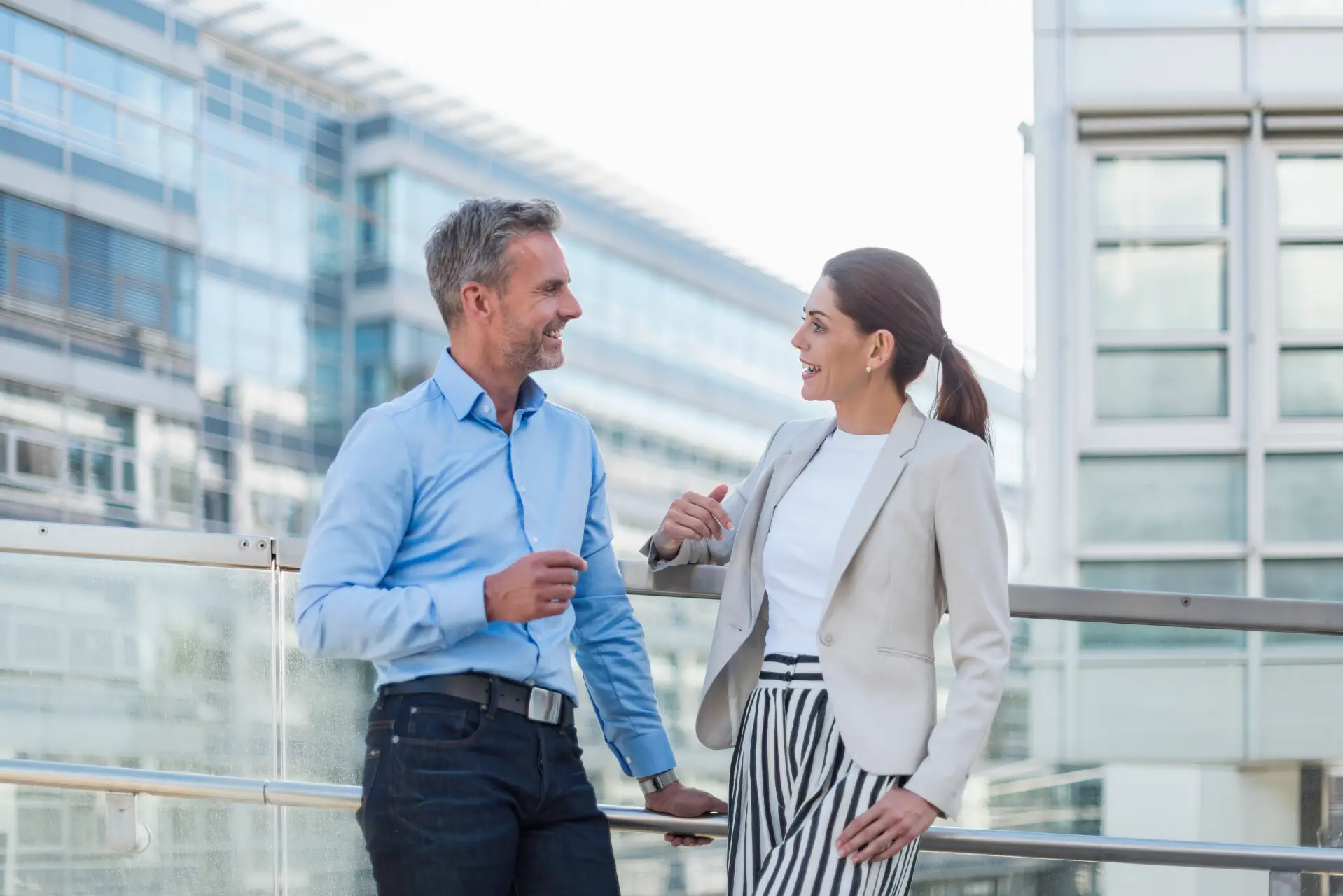 Couple together during work break having a fun discussion